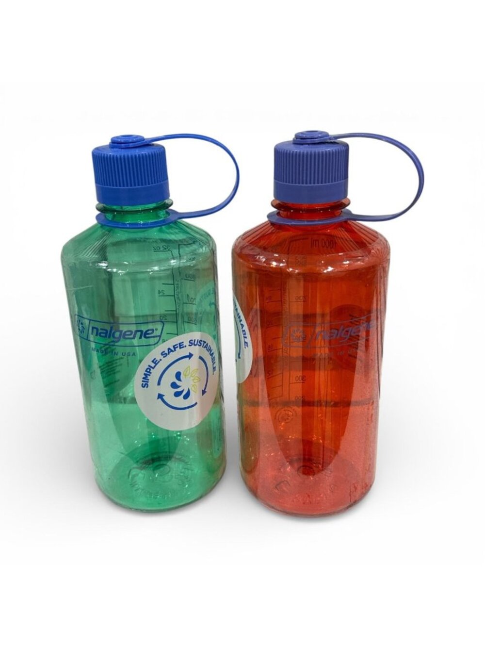 Set of 2 Nalgene Sustain 32 Oz Wide Mouth Water Bottles Pastel Green/Marmalade